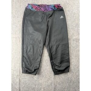 ADIDAS AEROREADY WOMEN LARGE BLACK COLORFUL WAIST SOFTBALL PANTS POCKET